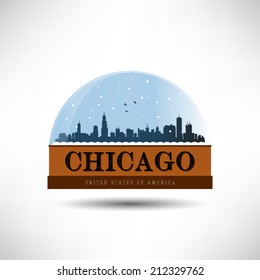 Chicago, United States of America city skyline silhouette in snow globe. Vector design.