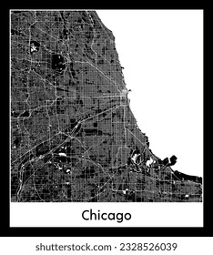 Chicago United States North America City map black white vector illustration