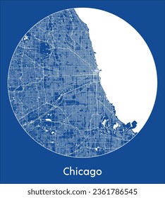 Chicago United States North America City Map blue print round Circle vector illustration