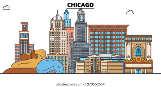 Chicago , United States, outline travel skyline vector illustration. 