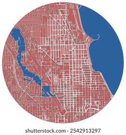 Chicago Estados Unidos da América,mapa artístico de rua preciso,centro da cidade em forma de círculo,imagem vetorial