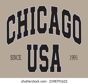 chicago usa american vector slogan sport fashion text varsity t-shirt design