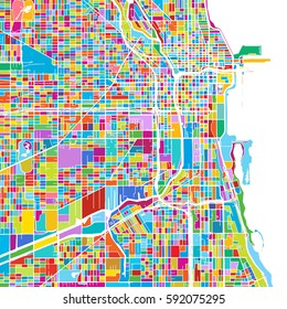  Chicago, USA, Colorful Vector Map, printable outline Version, ready for color change, Separated On White