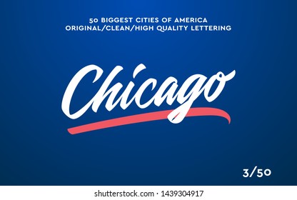 Chicago, USA hand made calligraphic lettering in original style. US cities typographic script font for prints, advertising, identity. Hand drawn touristic art in high quality. Travel and adventure