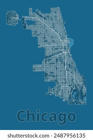 Chicago, USA map blueprint poster art