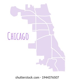 Chicago USA map silhouette administrative division, vector map isolated on white background. boundary map with streets. High detailed illustration.