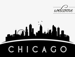 Silhouette De L'horizon Américain De Chicago, Création En Noir Et Blanc, Illustration Vectorielle
