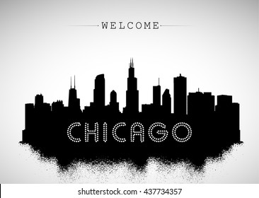 Chicago USA skyline silhouette, black and white design, vector illustration.