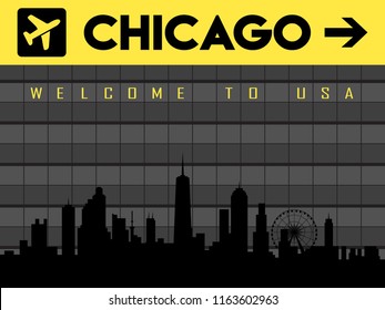 Chicago USA skyline silhouette vector design in airport screen