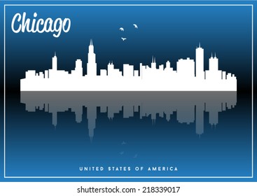 Chicago, USA skyline silhouette vector design on parliament blue background.