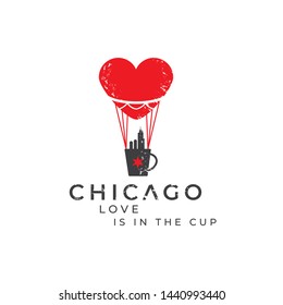 Chicago vector logo. Coffee logo design. Heart emblem. Cafe label design element