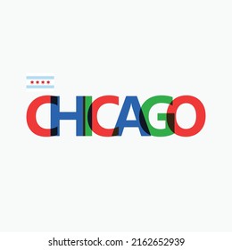 Chicago vector RGB overlapping letters typography with flag. United States' city logotype decoration.