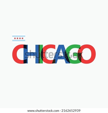 Chicago vector RGB overlapping letters typography with flag. United States' city logotype decoration.