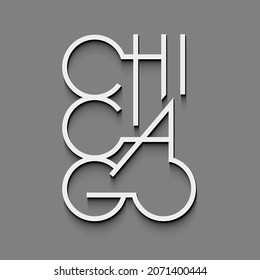 Chicago vector text. Hand drawn lettering. Can be used for printing on t shirt and souvenirs. Posters, banners, cards, flyers, stickers. Geometric abstract composition.