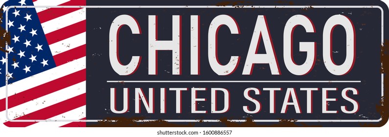 Chicago vintage rusty metal sign on a white background, vector illustration