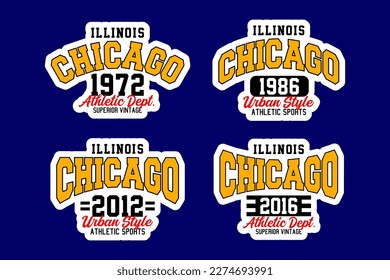 Chicago vintage varsity typography label design for t-shirt