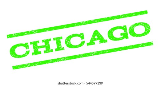 Chicago watermark stamp. Text tag between parallel lines with grunge design style. Rubber seal stamp with scratched texture. Vector light green color ink imprint on a white background.