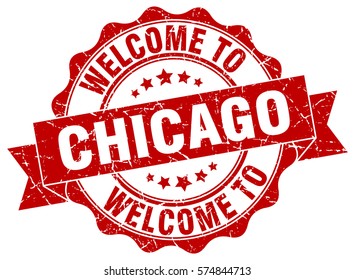 Chicago. Welcome to Chicago stamp