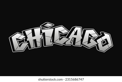 Letras estilo graffiti de palabra de Chicago. Ilustración del logo del doodle dibujado a mano por vectores. Graciosas letras geniales de Chicago, moda, estampado estilo graffiti para camiseta, afiche 