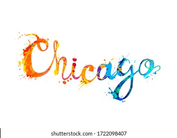 Chicago. Word of vector calligraphic splash paint letters. For T-shirt