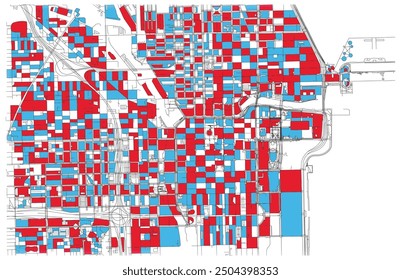 Chicago,United States of America,city centre,accurate map,Urban detail Streets Roads color Map,editable vector element template image for marketing ,product ,wall art 