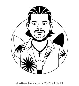 Chicano artist portrait illustration in glyph style 