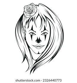 Chicano girl. Vector illustration of a sketch tattoos and scary face makeup. Santa muerte tattoo