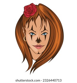 Chicano girl. Vector illustration of a tattoos and scary face makeup. Santa muerte tattoo