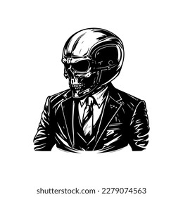 chicano skull biker wearing helmet hand drawn line art illustration
