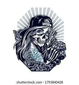 Illustration Black White Skull Girl Cap Stock Vector (Royalty Free ...