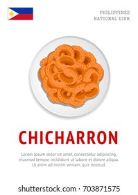 Chicharron. National filipino dish. View from above. Vector flat illustration.