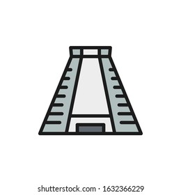 Chichen Itza, ancient mayan pyramid flat color line icon.