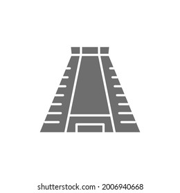 Chichen Itza, ancient mayan pyramid grey icon.