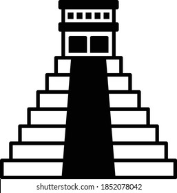 Concepto de Chichen Itza, Diseño del icono vectorial del Templo de Kukulcan El Castillo, Símbolo de cultura mexicano sobre el fondo blanco, Señales de Aduanas y Tradiciones