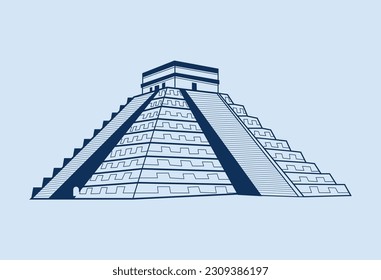 Chichen Itza with detail of the wall panels and stairs drawing vector.