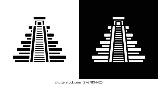 Chichen Itza icon. Black and white silhouette. Icon vector