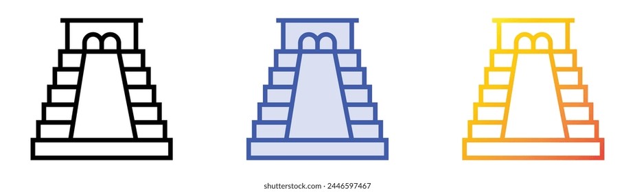 Icono de Chichén Itzá. Diseño de estilo de relleno lineal, azul y degradado aislado sobre fondo blanco