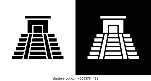 Símbolo del icono de Chichén Itzá en color blanco y negro. Estilos de silueta.