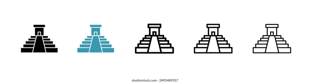 Chichen Itza Line Symbol Vektorgrafik Set.