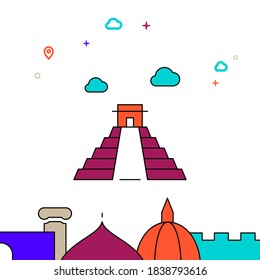 Chichen Itza, Mexico filled line vector icon, simple illustration, world landmarks related bottom border.