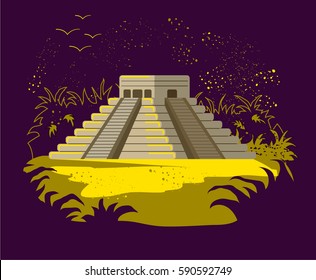 chichen itza night in Mexico 