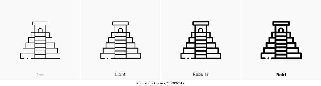chichen itza pyramid icon. Thin, Light Regular And Bold style design isolated on white background