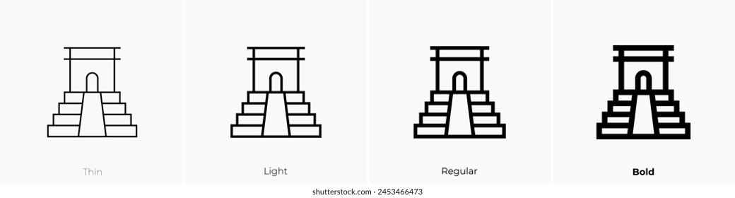 chichen itza pyramid icon. Thin, Light Regular And Bold style design isolated on white background
