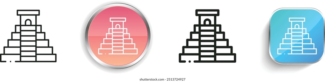 chichen itza pyramid icon. Thin Linear, Regular and Button Style Design Isolated On White Background