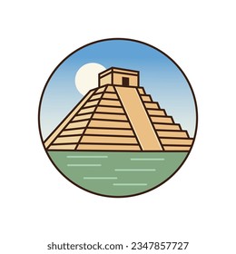 Templo Chichen Itza. Diseño del logotipo de los monumentos de viaje