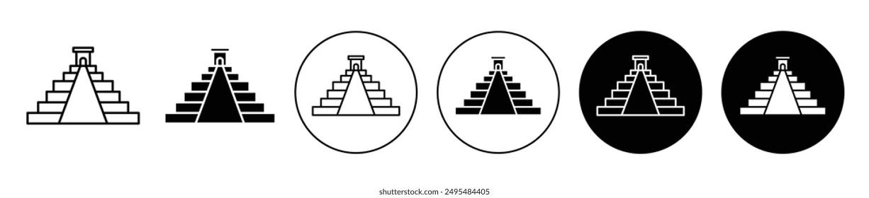 Chichen Itza dünne Linie Vektorgrafik Icon Set.