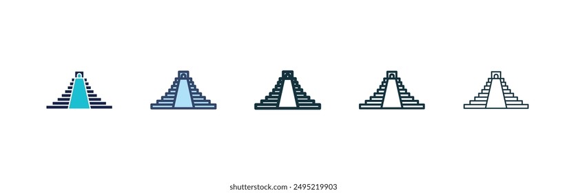 Chichen Itza Vektorgrafik Icon Set schwarz gefüllt und umrissen Stil.