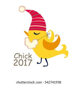 Chick 2017. Funny bird isolated on white background. Vector illustration.