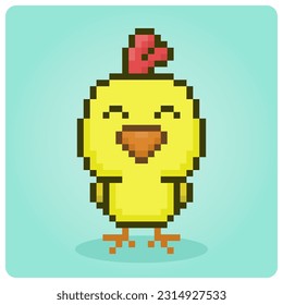 chick in 8 bit pixel art. Animals Pixel in vector illustration for cross-stitching and game assets.