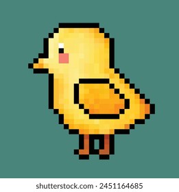 chick in 8 bit pixel art. Animals Pixel in vector